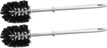 Wc/toiletborstel kunststof - 2x stuks - zwart/wit - 37 cm - Toilet/badkameraccessoires
