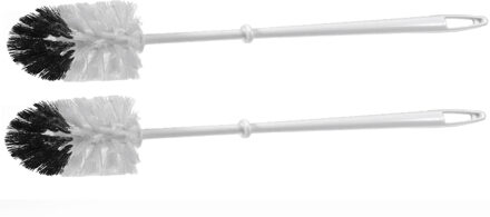 Wc/toiletborstel kunststof - 2x - wit/zwart - 37 cm - Toilet/badkameraccessoires