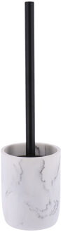 WC/Toiletborstel met houder - wit - marmer look - polyresin -? 38 cm