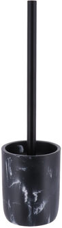 WC/Toiletborstel met houder - zwart - marmer look - 38 cm