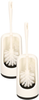 WC Toiletborstel met stevige houder - 2x - en randreiniger - wit - 42cm - plastic - badkamer en toil