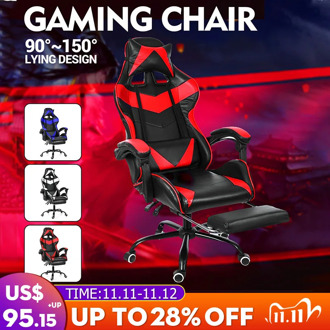 Wcg Gaming Chair PVC Household Armchair Ergonomic Computer Chair Office Chairs Lift and Swivel Function Adjustable Footrest