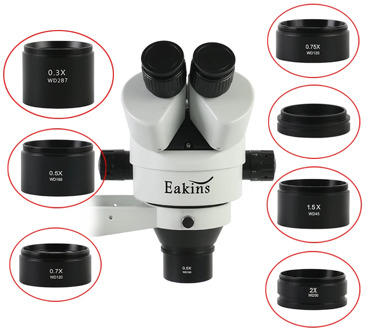 WD30 WD165 WD120 0.3X 0.5X 0.7X 0.75X 1X 1.5X 2X Trinocular Microscope Stereo Microscope Auxiliary Objective Lens Barlow Lens