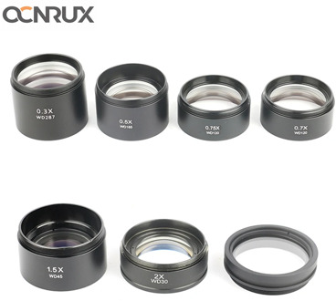 WD30 WD165 WD120 0.3X 0.5X 0.7X 0.75X 1X 1.5X 2X Trinocular Microscope Stereo Microscope Auxiliary Objective Lens Barlow Lens