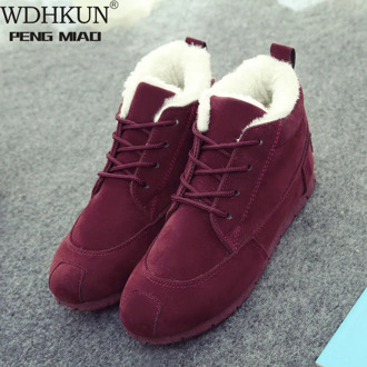 WDHKUN 2020 New Winter Warm Short Ankle Boots Plush Low-top Snow Shoes Slip on Round Toe Women Sneakers Casual Plus Velvet
