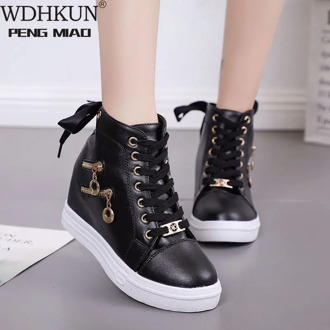 WDHKUN White Shoes Woman High Top Spring Autumn 2020 Female Fashion Casual Shoes Zipper Hided Wedge Lady Sneakers White Shoes