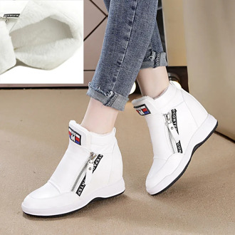 WDHKUN Winter Fur Sneakers Platform Woman 2018 Autumn High Top Female Casual Shoes Wedge Side Zipper Fashion Warm Snow Sneakers