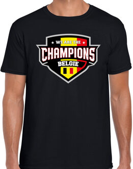 We are the champions Belgie t-shirt met schild embleem in de kleuren van de Belgische vlag - zwart - heren - Belgie supporter / Belgsich elftal fan shirt / EK / WK / kleding M