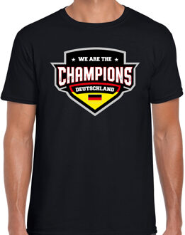 We are the champions Deutschland t-shirt met schild embleem in de kleuren van de Duitse vlag - zwart - heren - Duitsland supporter / Duits elftal fan shirt / EK / WK / kleding M