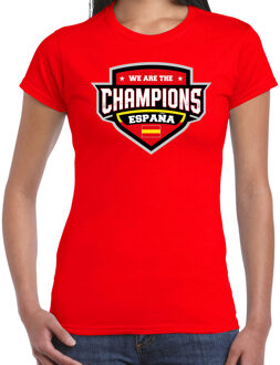 We are the champions Espana t-shirt met schild embleem in de kleuren van de Spaanse vlag - rood - dames - Spanje supporter / Spaans elftal fan shirt / EK / WK / kleding L