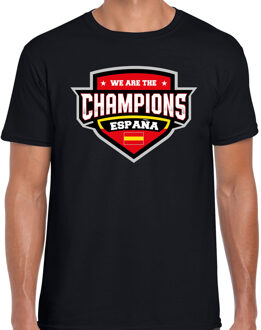 We are the champions Espana t-shirt met schild embleem in de kleuren van de Spaanse vlag - zwart - heren - Spanje supporter / Spaans elftal fan shirt / EK / WK / kleding L