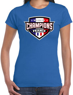 We are the champions France t-shirt met schild embleem in de kleuren van de Franse vlag - blauw - dames - Frankrijk supporter / Frans elftal fan shirt / EK / WK / kleding XL