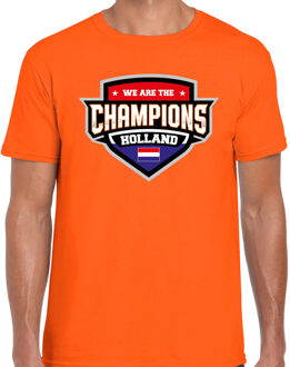 We are the champions Holland t-shirt met schild embleem in de kleuren van de Nederlandse vlag - oranje - heren - Nederland supporter / Nederlands elftal fan shirt / EK / WK / kleding L