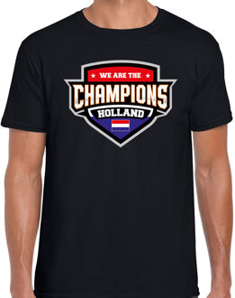 We are the champions Holland t-shirt met schild embleem in de kleuren van de Nederlandse vlag - zwart - heren - Nederland supporter / Nederlands elftal fan shirt / EK / WK / kleding XL