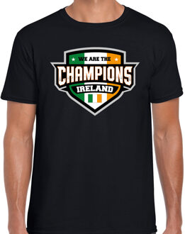 We are the champions Ireland t-shirt met schild embleem in de kleuren van de Ierse vlag - zwart - heren - Ierland supporter / Iers elftal fan shirt / EK / WK / kleding S