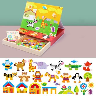 Wearable Houten Speelgoed Magnetische Puzzel Kinderen Creativiteit Dieren Tekentafel Opbergdoos Educatief Speelgoed Cadeau Voor Jongens Meisjes Baby A2