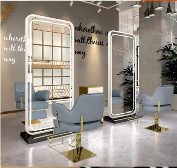 Web celebrity barber shop mirror table with LED lamp floor mirror full body mirror hair salon dedicated hair salon mirror table