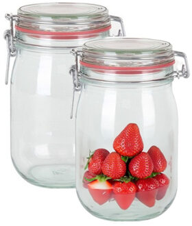 Weckpot/inmaakpot - 2x - glas - 1000 ml - met beugelsluiting - transparant