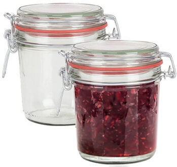 Weckpot/inmaakpot - 2x - glas - 400 ml - met beugelsluiting - transparant