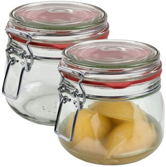 Weckpot/inmaakpot - 2x - glas - 500 ml - met beugelsluiting - transparant