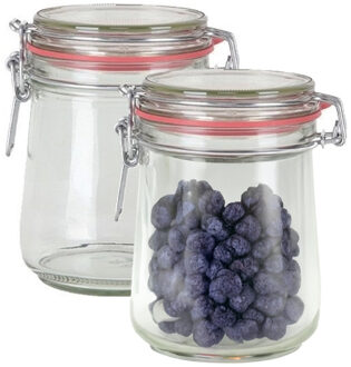 Weckpot/inmaakpot - 2x - glas - 720 ml - met beugelsluiting - transparant