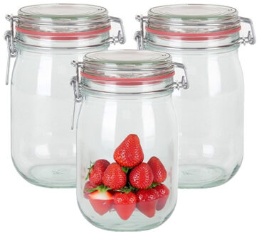 Weckpot/inmaakpot - 3x - glas - 1000 ml - met beugelsluiting - transparant