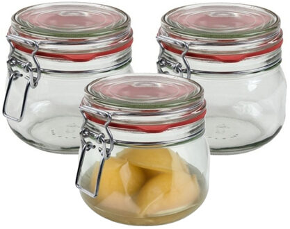 Weckpot/inmaakpot - 3x - glas - 500 ml - met beugelsluiting - transparant