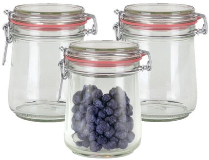Weckpot/inmaakpot - 3x - glas - 720 ml - met beugelsluiting - transparant