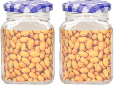 Weckpot/inmaakpot Classic - 2x - 375 ml - kunststof - draaideksel - blauw - D7 x H11 cm