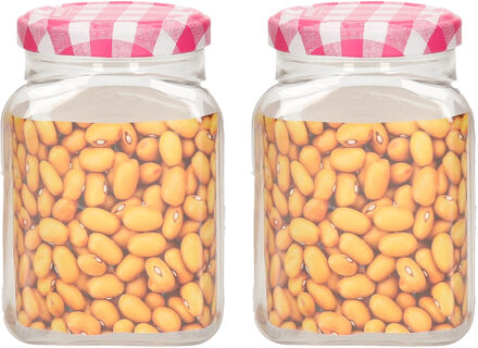 Weckpot/inmaakpot Classic - 2x - 375 ml - kunststof - draaideksel - roze - D7 x H11 cm