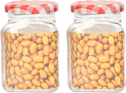 Weckpot/inmaakpot Classic - 2x - 400 ml - kunststof - draaideksel - rood - D7 x H11 cm