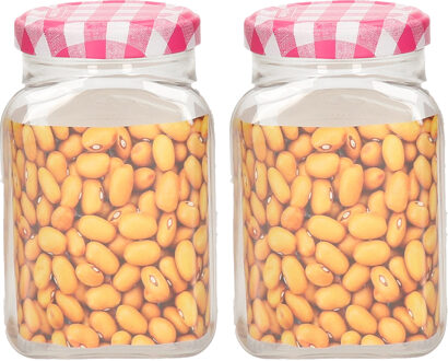 Weckpot/inmaakpot Classic - 2x - 400 ml - kunststof - draaideksel - roze - D7 x H11 cm