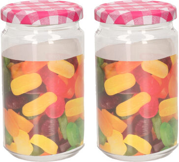 Weckpot/inmaakpot Classic - 2x - 450 ml - kunststof - draaideksel - roze - D7 x H13 cm