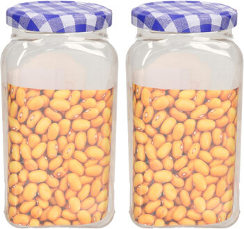 Weckpot/inmaakpot Classic - 2x - 600 ml - kunststof - draaideksel - blauw - D7 x H15 cm