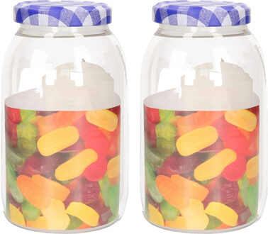 Weckpot/inmaakpot Classic - 2x - 750 ml - kunststof - draaideksel - blauw - D9 x H15 cm