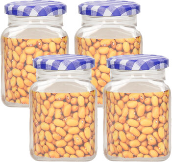 Weckpot/inmaakpot Classic - 4x - 375 ml - kunststof - draaideksel - blauw - D7 x H11 cm