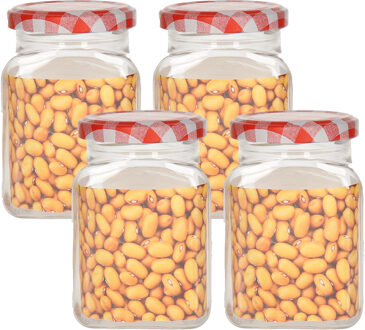 Weckpot/inmaakpot Classic - 4x - 375 ml - kunststof - draaideksel - rood - D7 x H11 cm