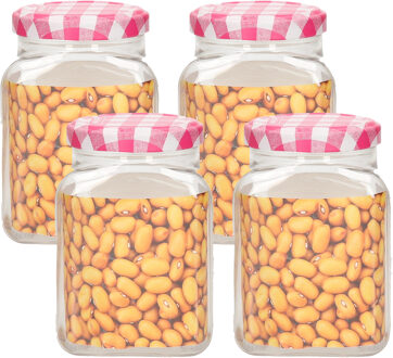 Weckpot/inmaakpot Classic - 4x - 375 ml - kunststof - draaideksel - roze - D7 x H11 cm