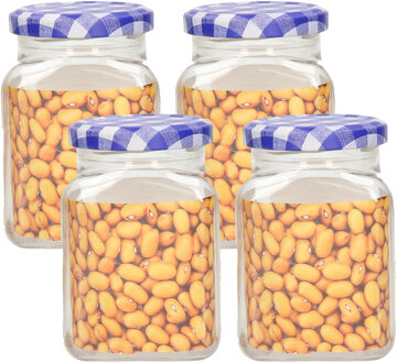 Weckpot/inmaakpot Classic - 4x - 400 ml - kunststof - draaideksel - blauw - D7 x H11 cm