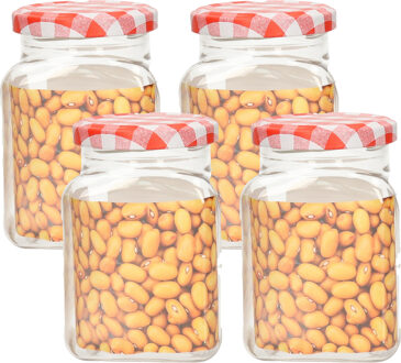 Weckpot/inmaakpot Classic - 4x - 400 ml - kunststof - draaideksel - rood - D7 x H11 cm