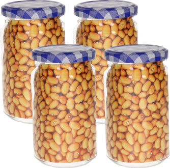 Weckpot/inmaakpot Classic - 4x - 450 ml - kunststof - draaideksel - blauw - D7 x H13 cm