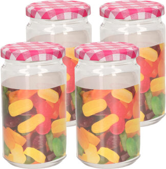 Weckpot/inmaakpot Classic - 4x - 450 ml - kunststof - draaideksel - roze - D7 x H13 cm