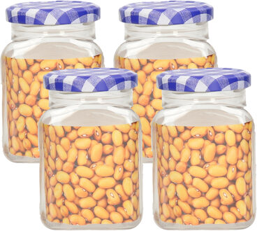 Weckpot/inmaakpot Classic - 4x - 500 ml - kunststof - draaideksel - blauw - D7 x H13 cm