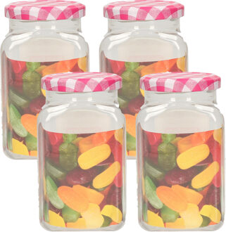 Weckpot/inmaakpot Classic - 4x - 500 ml - kunststof - draaideksel - roze - D7 x H13 cm