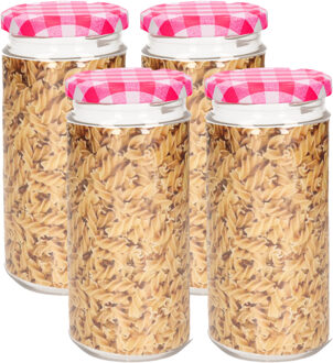 Weckpot/inmaakpot Classic - 4x - 550 ml - kunststof - draaideksel - roze - D7 x H16 cm