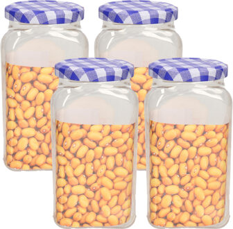 Weckpot/inmaakpot Classic - 4x - 600 ml - kunststof - draaideksel - blauw - D7 x H15 cm