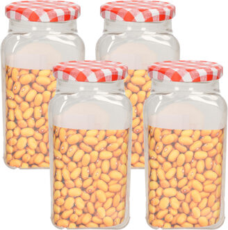 Weckpot/inmaakpot Classic - 4x - 600 ml - kunststof - draaideksel - rood - D7 x H15 cm