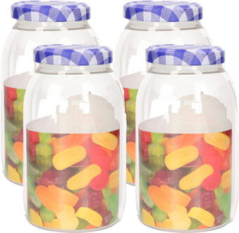 Weckpot/inmaakpot Classic - 4x - 750 ml - kunststof - draaideksel - blauw - D9 x H15 cm