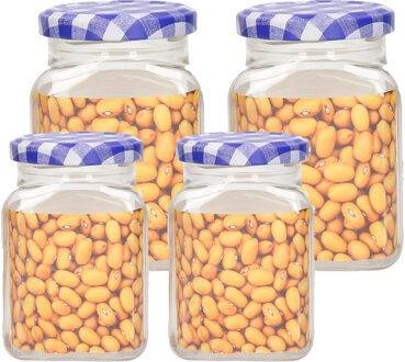 Weckpotten/inmaakpot set Classic - 4x - 375/500 ml - kunststof - draaideksel - blauw