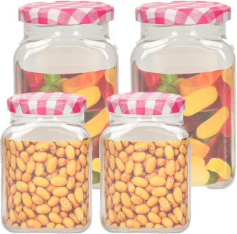 Weckpotten/inmaakpot set Classic - 4x - 375/500 ml - kunststof - draaideksel - roze
